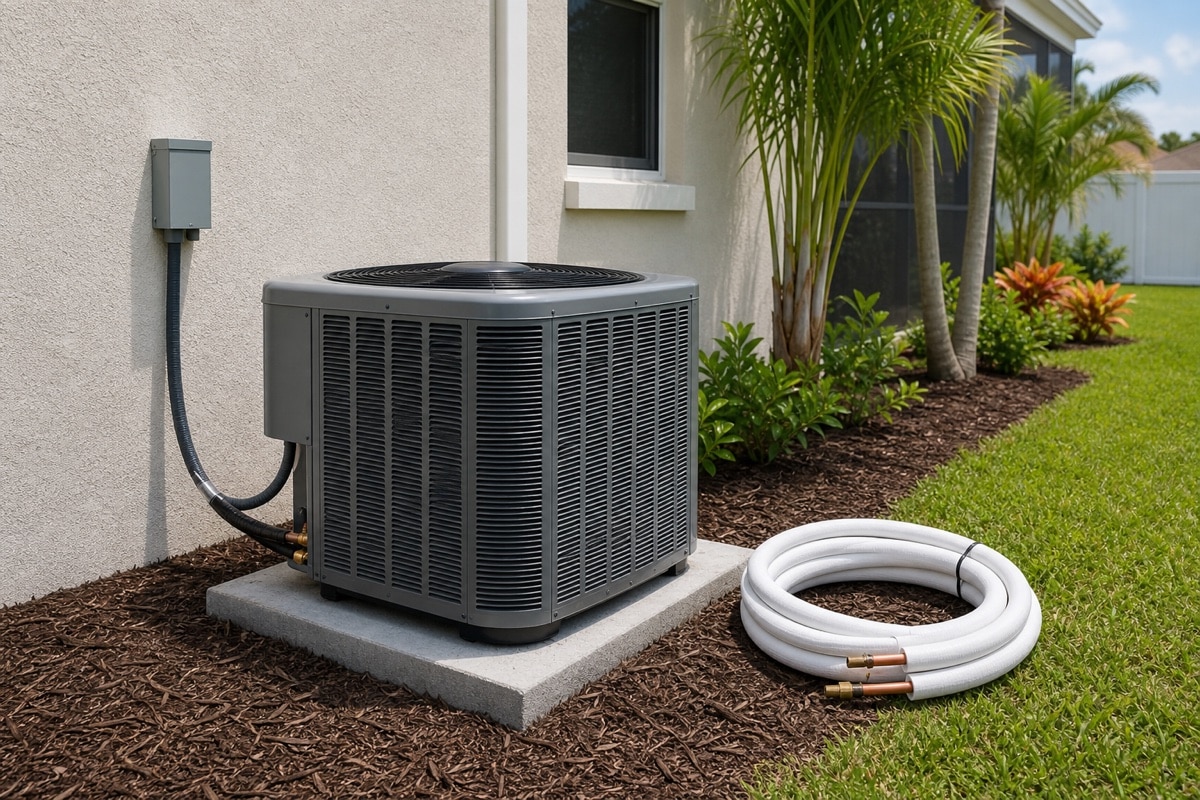 Central AC replacement materials and line set preparation for Palm Bay homes