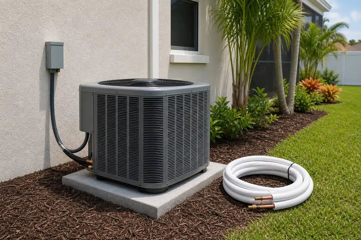 Central AC replacement materials and line set preparation for Palm Bay homes