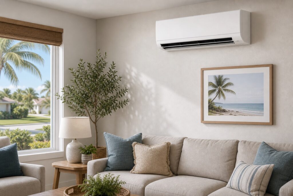 Ductless mini-split cooling a Palm Bay living room