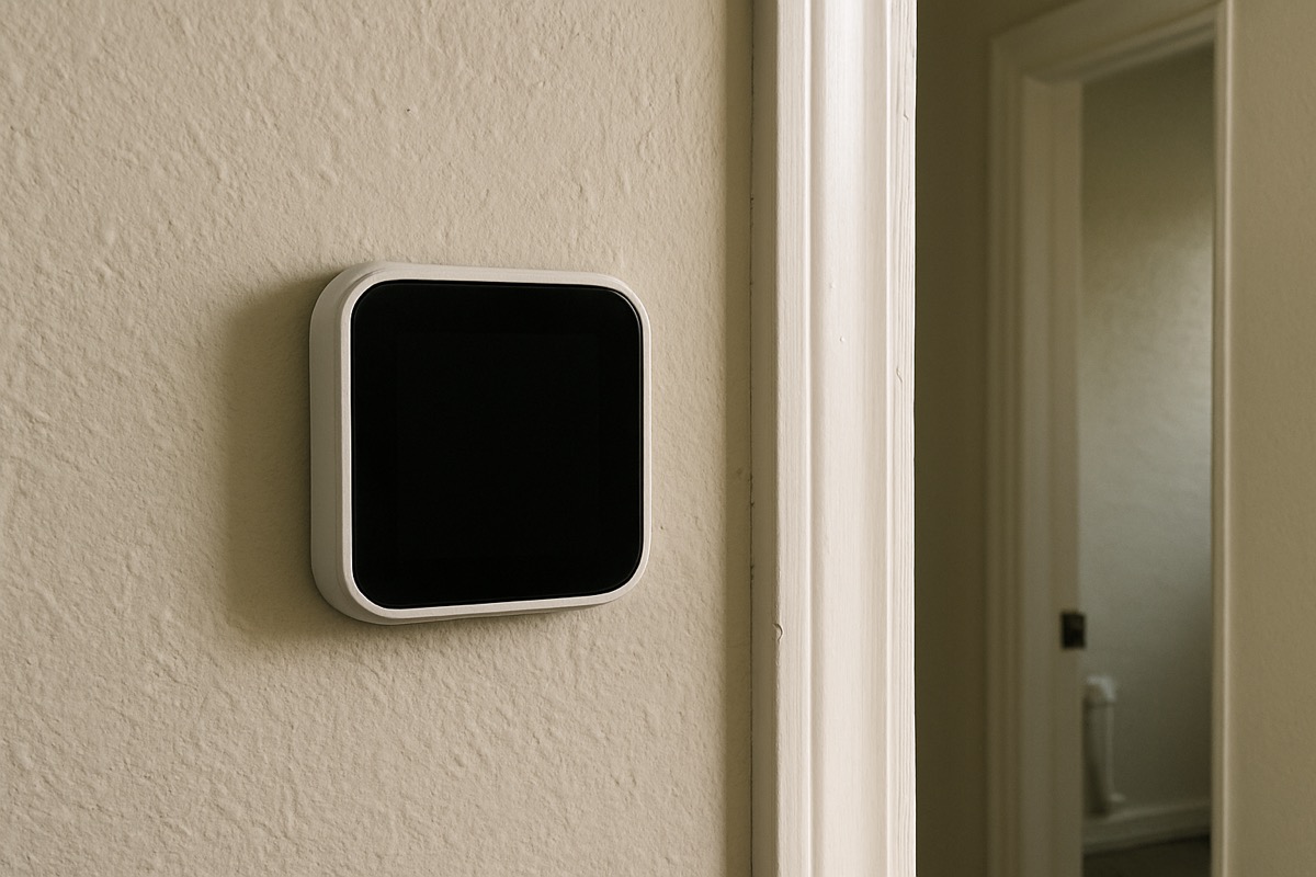 Hand adjusting a smart thermostat humidity target on a touchscreen display
