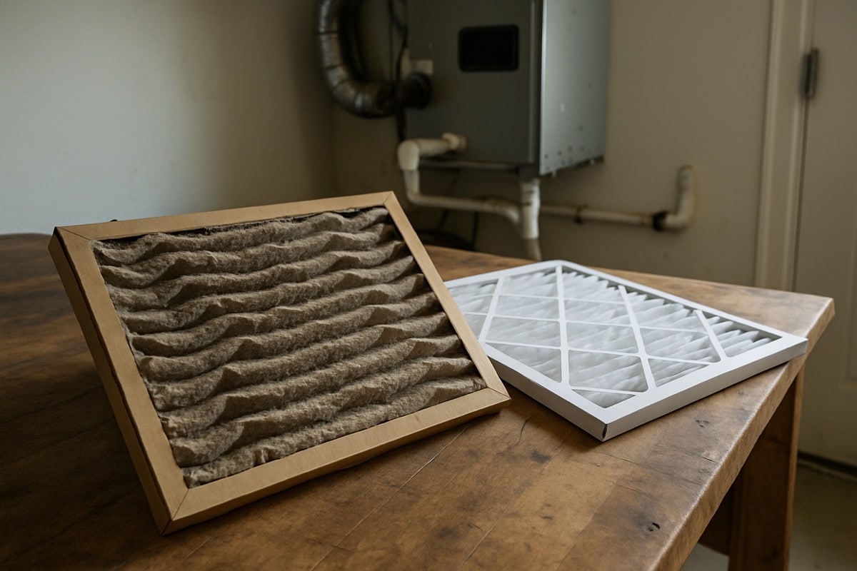 Homeowner removing a dusty pleated air filter from a return air vent