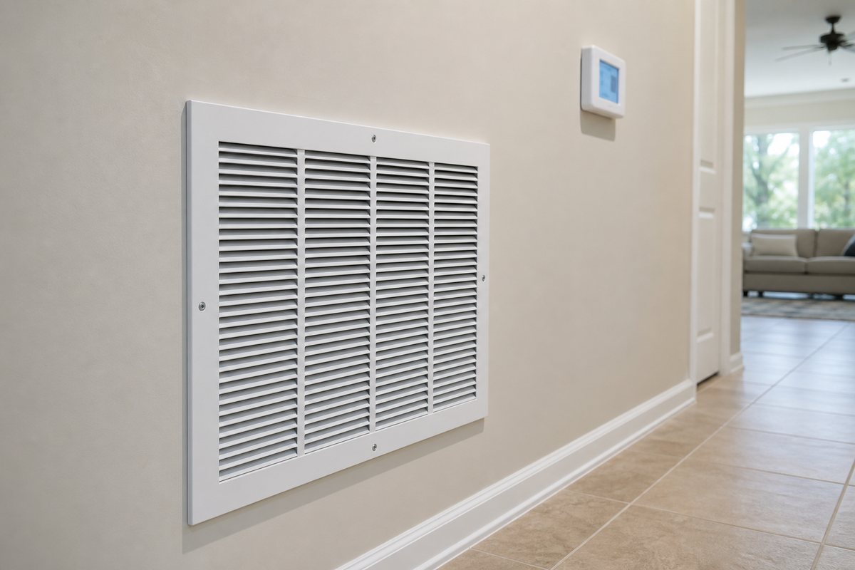 Florida HVAC technician assessing humidity and airflow in a Melbourne home