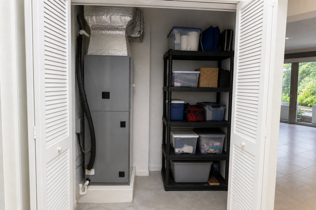Palm Bay home air handler closet airflow and HVAC access space
