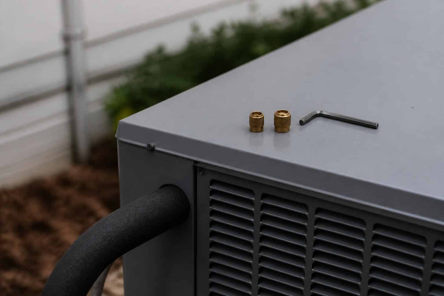 Technician gauges connected to a heat pump service valve during a heating mode diagnostic