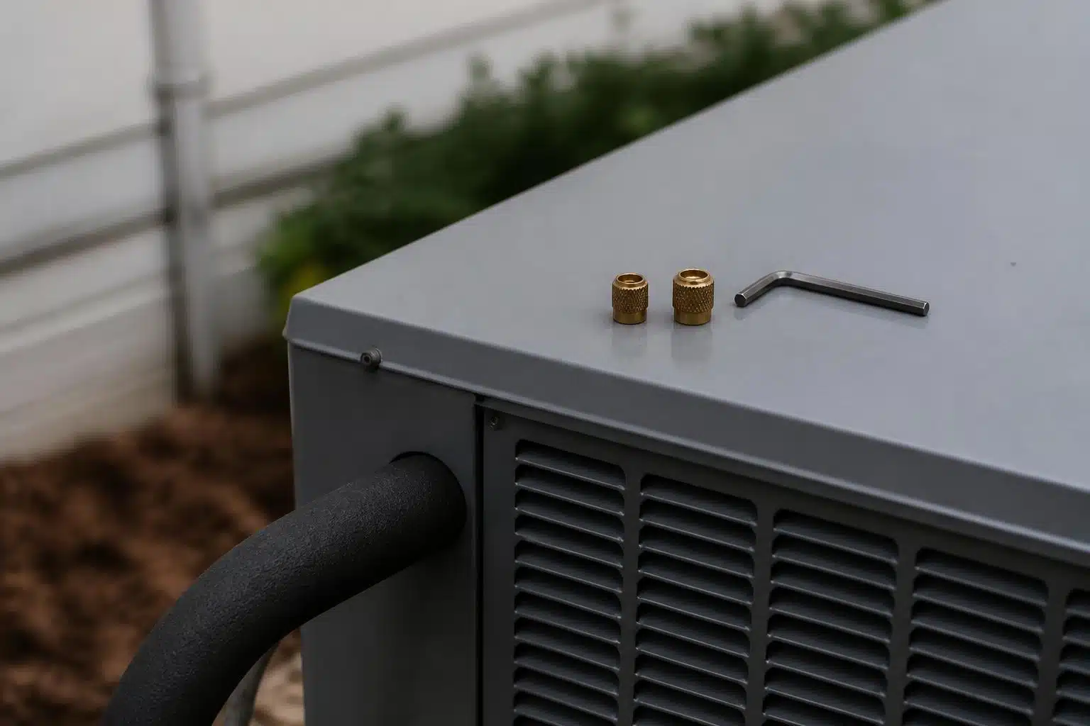 Technician gauges connected to a heat pump service valve during a heating mode diagnostic