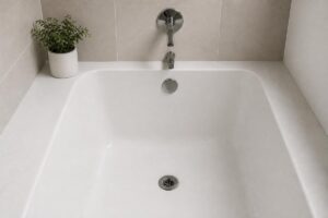 Bathtub with a chrome overflow plate