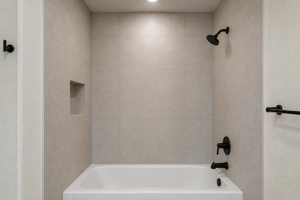 Bathtub alcove with tiled walls