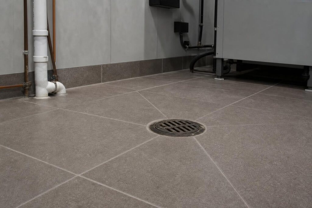 Floor drain in a commercial utility room