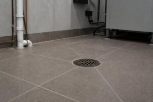 Floor drain in a commercial utility room