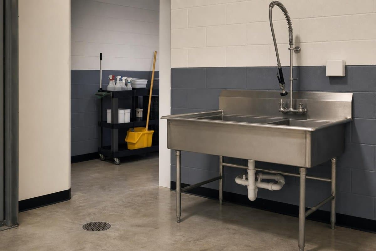 Janitorial sink and nearby floor drain