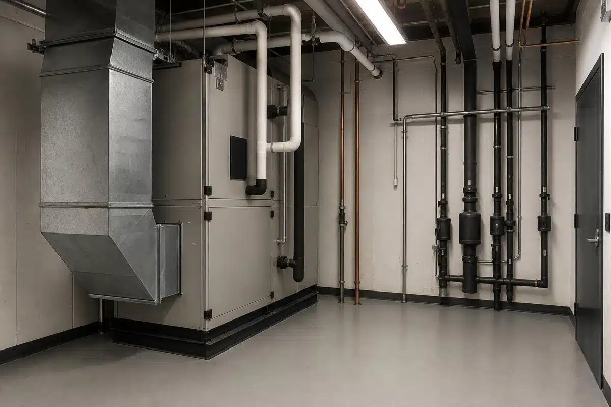 Dry accessible floor in a mechanical room
