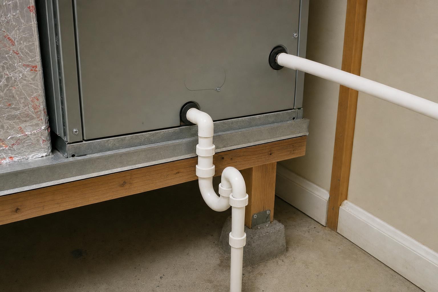 PVC secondary drain line exiting through a soffit on a Florida home